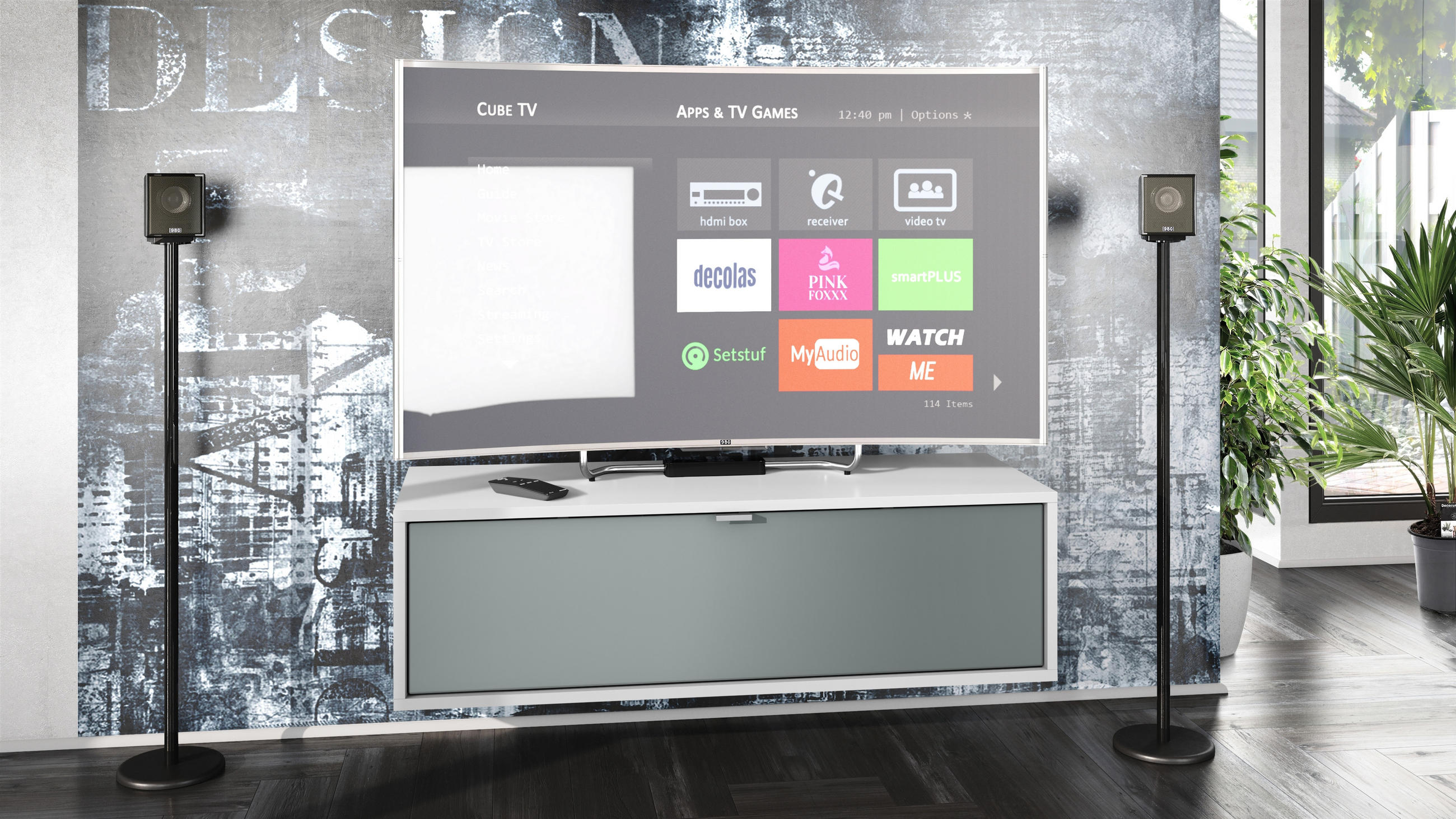 Thumbnail - Vladon Lowboard, Graphit, Holzwerkstoff, 100x29x37 cm, Wohnzimmer, Wohnwände, Lowboards, Lowboards stehend