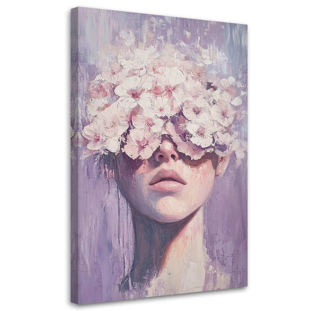 WANDBILD frau porträt blumen abstraktion - Lila, Textil (70/100cm) - Feeby