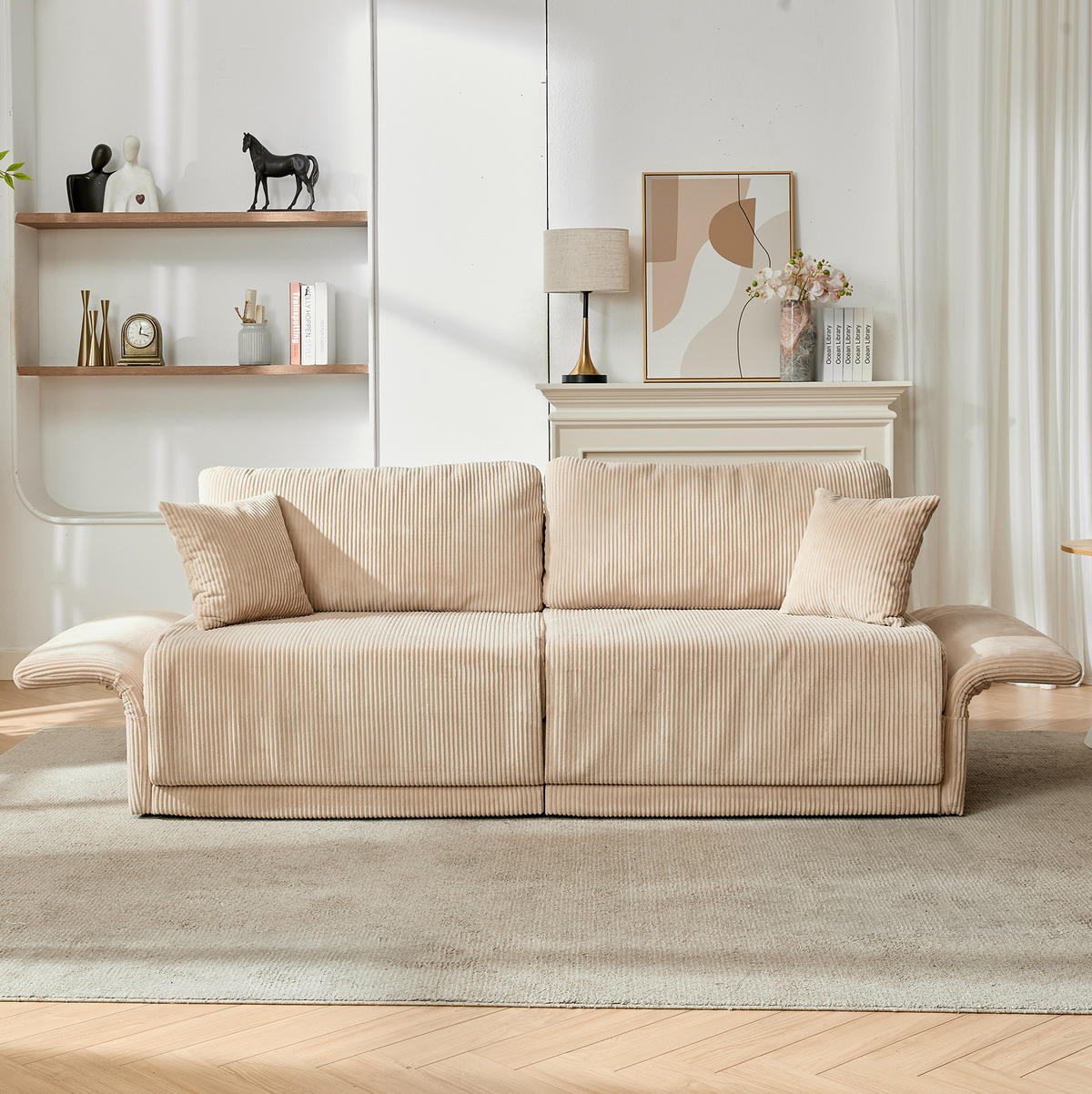SOFA klappbar 182 cm Beige Cord mit Schlaffunktion - Beige, Kunststoff (182/84/88cm) - Meubliv