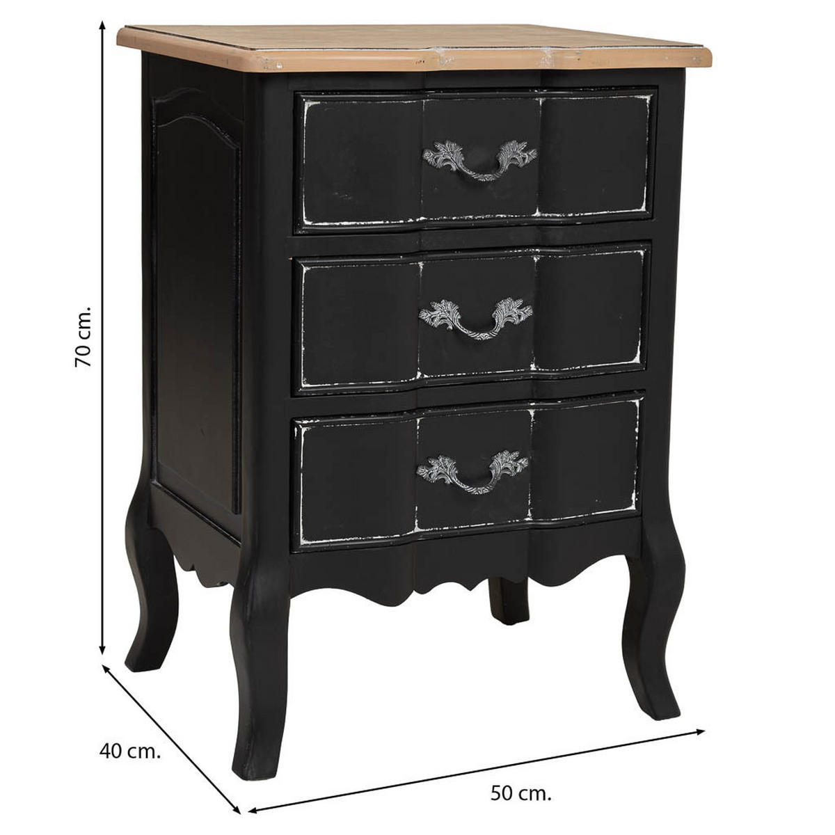 NACHTTISCH aus Holz, schwarz, 50x40x70cm - Schwarz, Metall (50/70/40cm) - Wanderlust