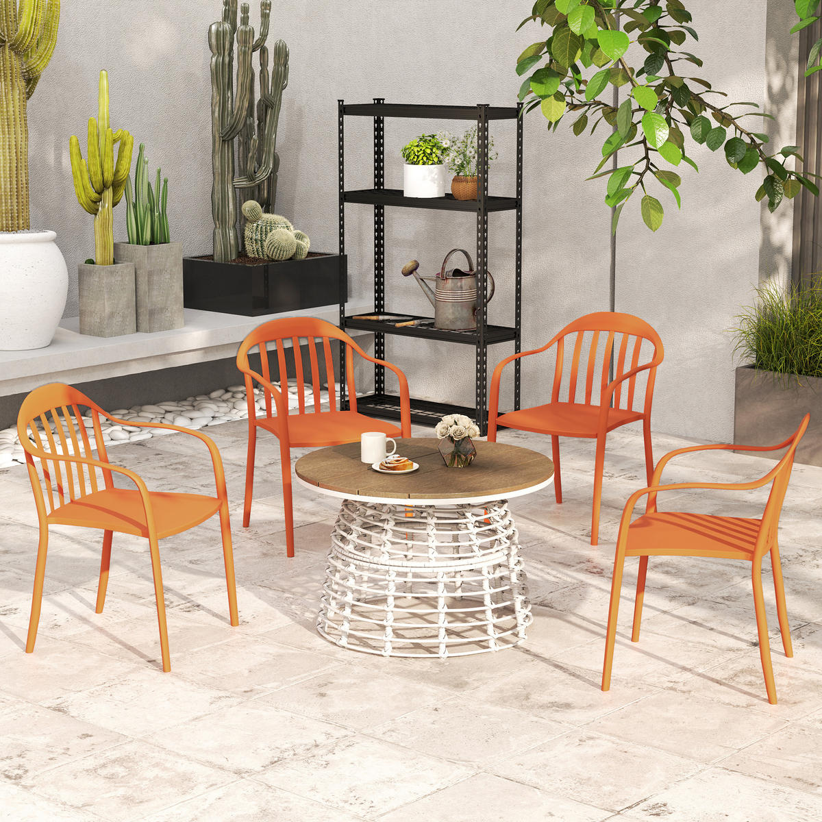 GARTENSTUHL 4er Set aus Kunststoff Rot - Rot, Kunststoff (54/78/57cm) - Outsunny