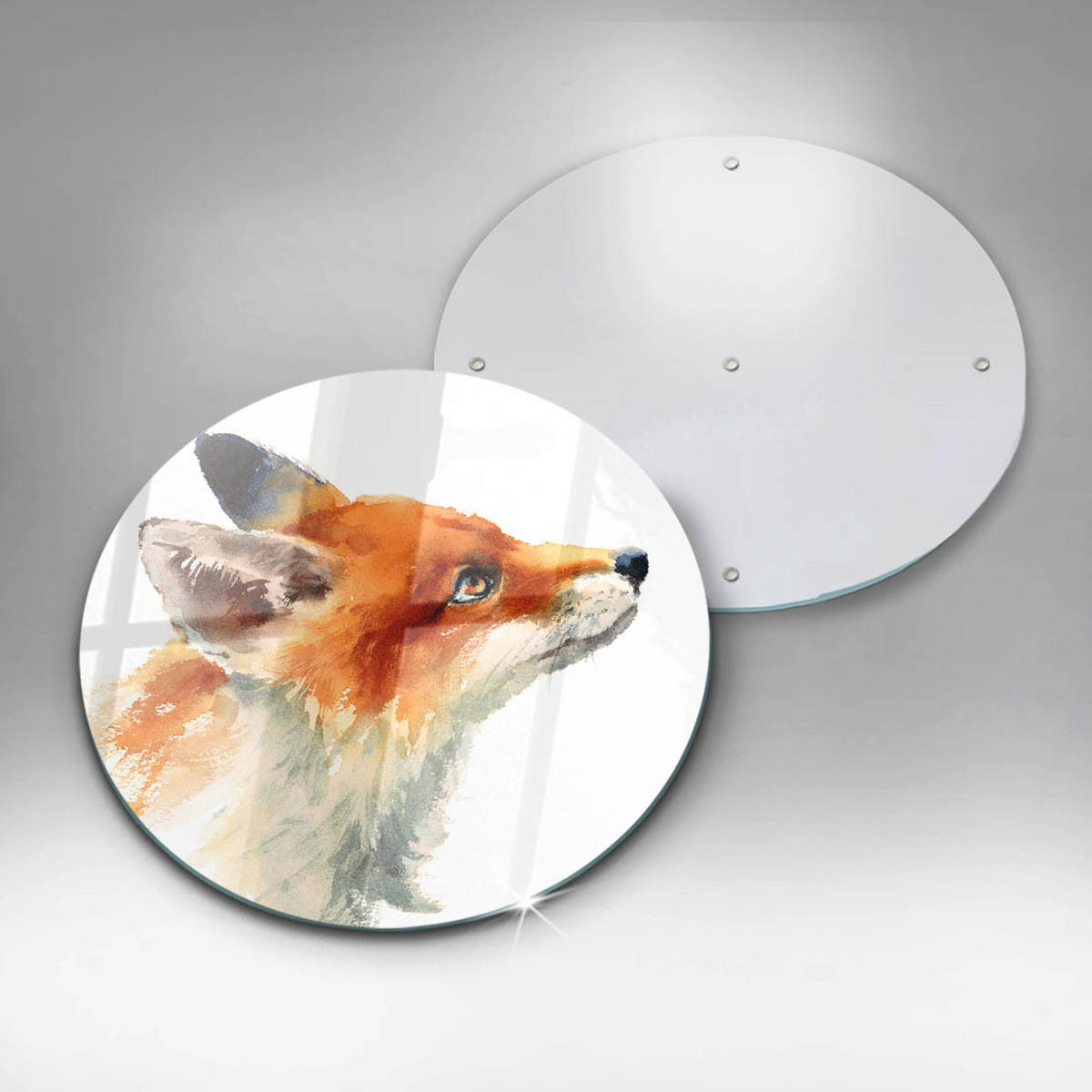 GLASPLATTE Ø 30 cm Gemalter Fuchs - Orange, Glas (30/30cm) - Wallfluent