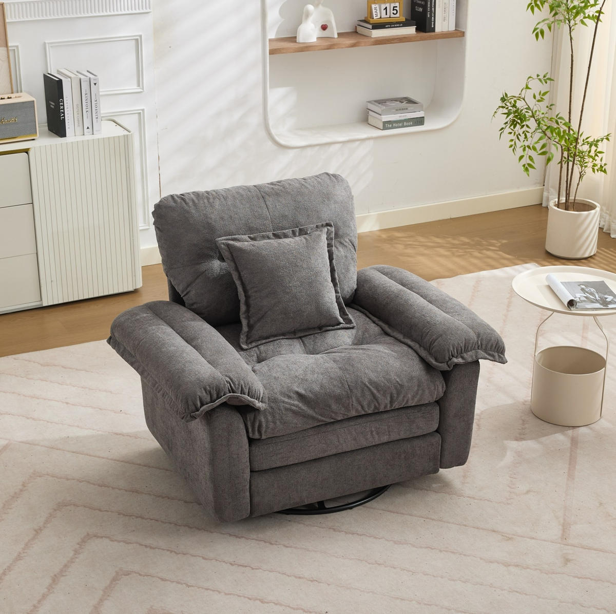 SESSEL 116/84/96 cm Grau aus Upholstered mit 360° Drehfunktion - Grau, Textil (84/96/116cm) - OKMYHOME