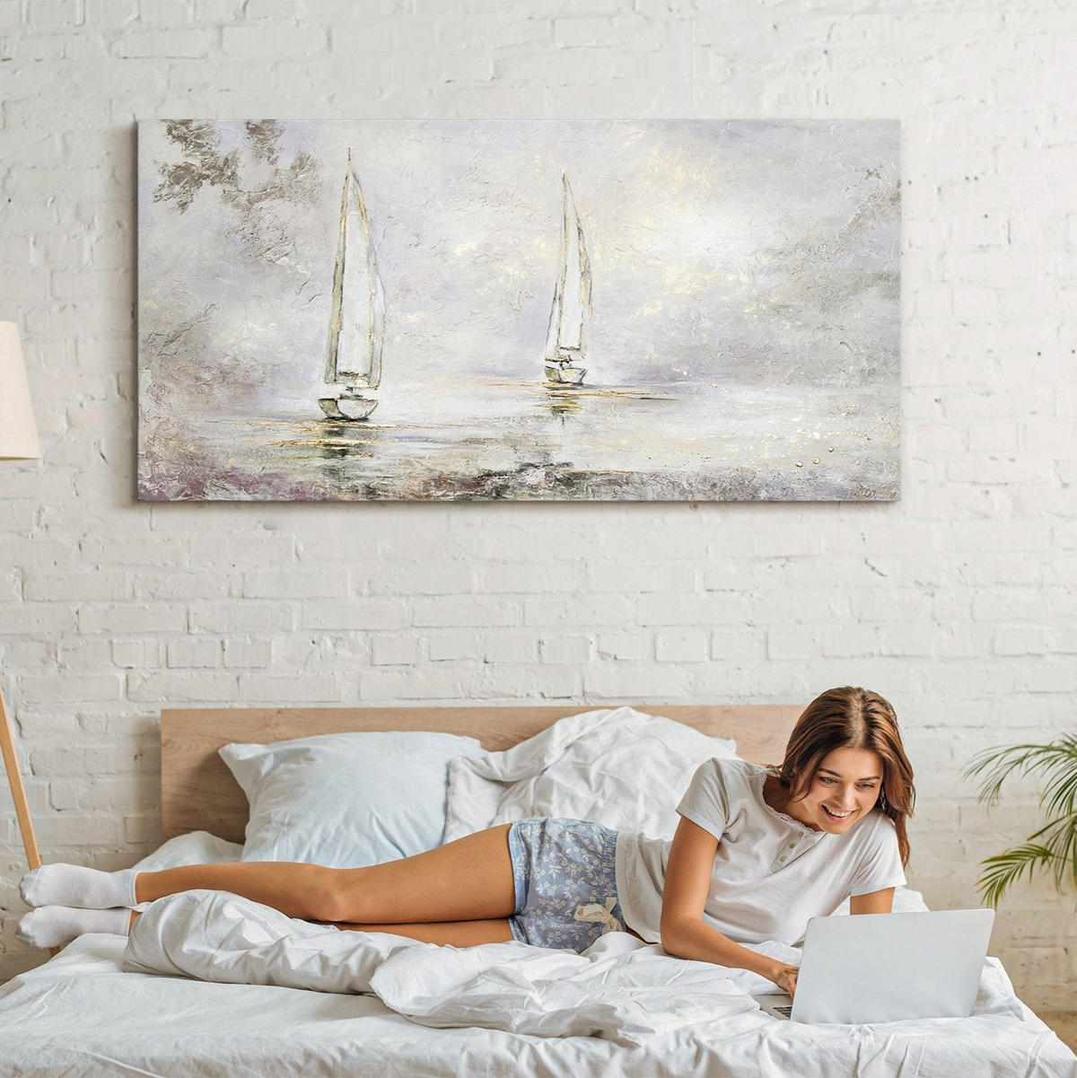 GEMÄLDE Morgendämmerung auf Keilrahmen 100x50 cm - Ecru, Holz (100/50cm) - YS-art gallery