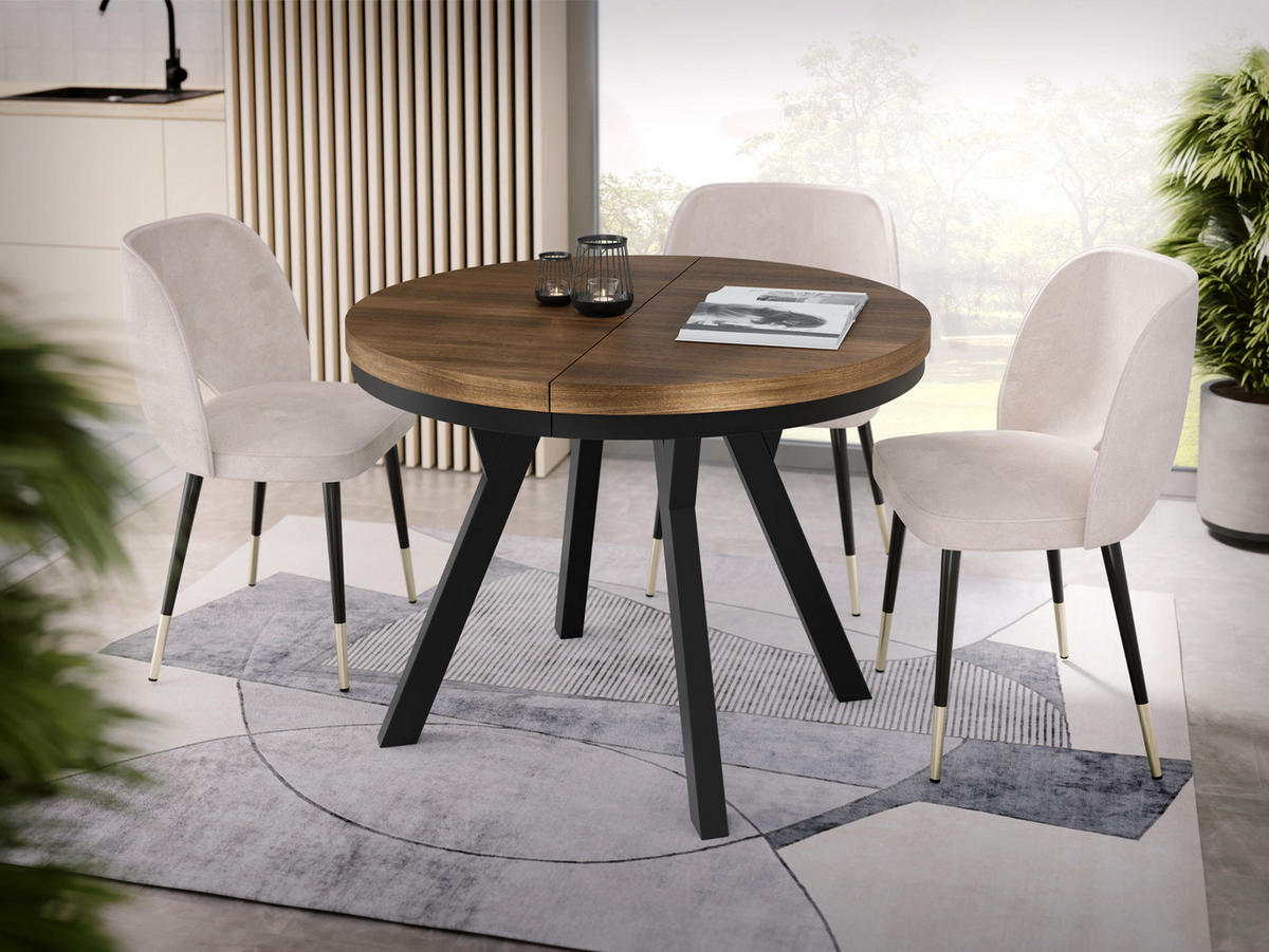 ESSTISCH Lume runder ausziehbarer, Arvadonna Chestnut 90-170/90/76 cm - Kastanienfarben/Schwarz, Holz/Holzwerkstoff (90/90/76cm) - WFL GROUP