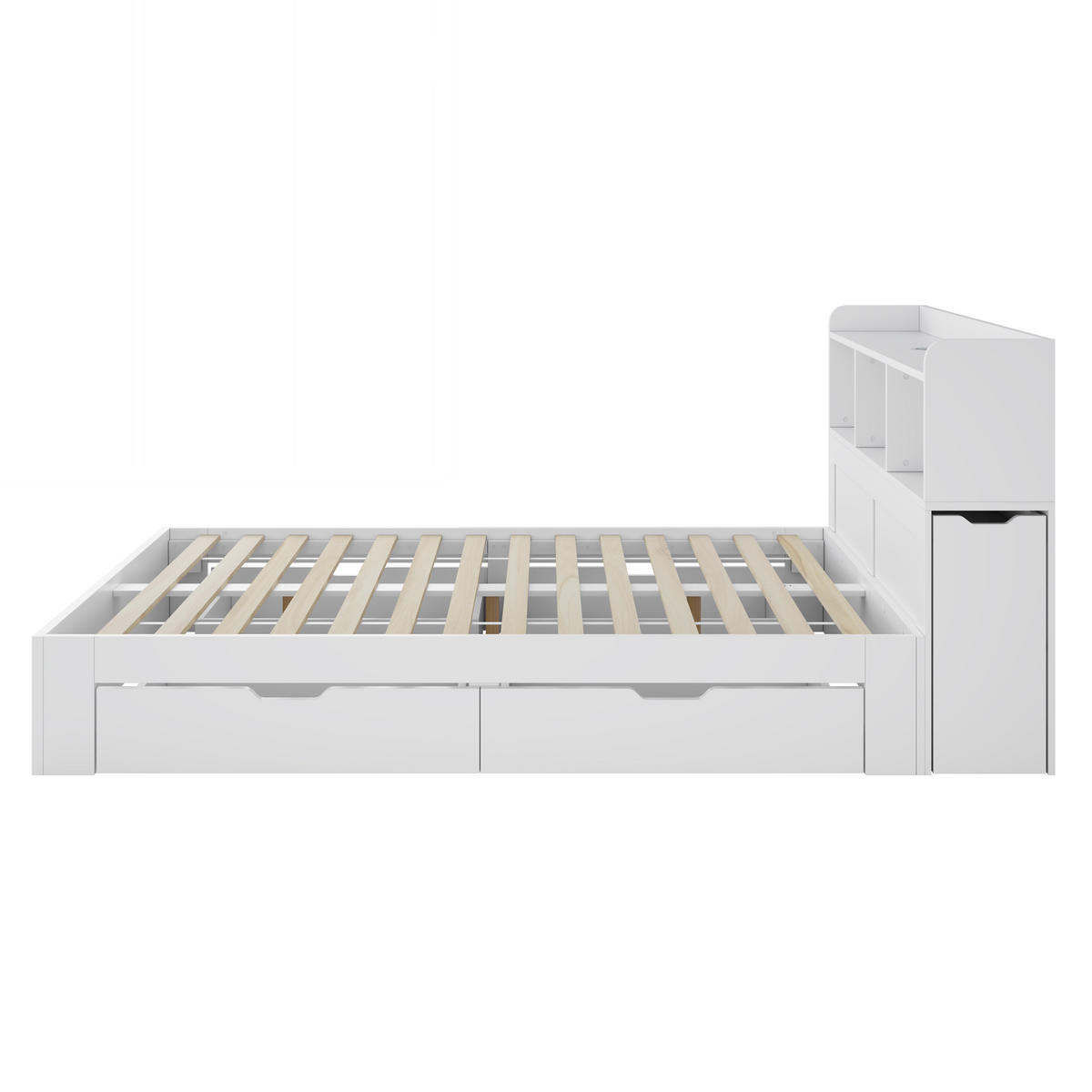 STAURRAUMBETT 140/200 cm DE-03099, mit 4 Schubladen, 2 Nachttischen und kabellosem Laden, in Weiß - Weiß, Holzwerkstoff (140/200cm) - ComfortXL