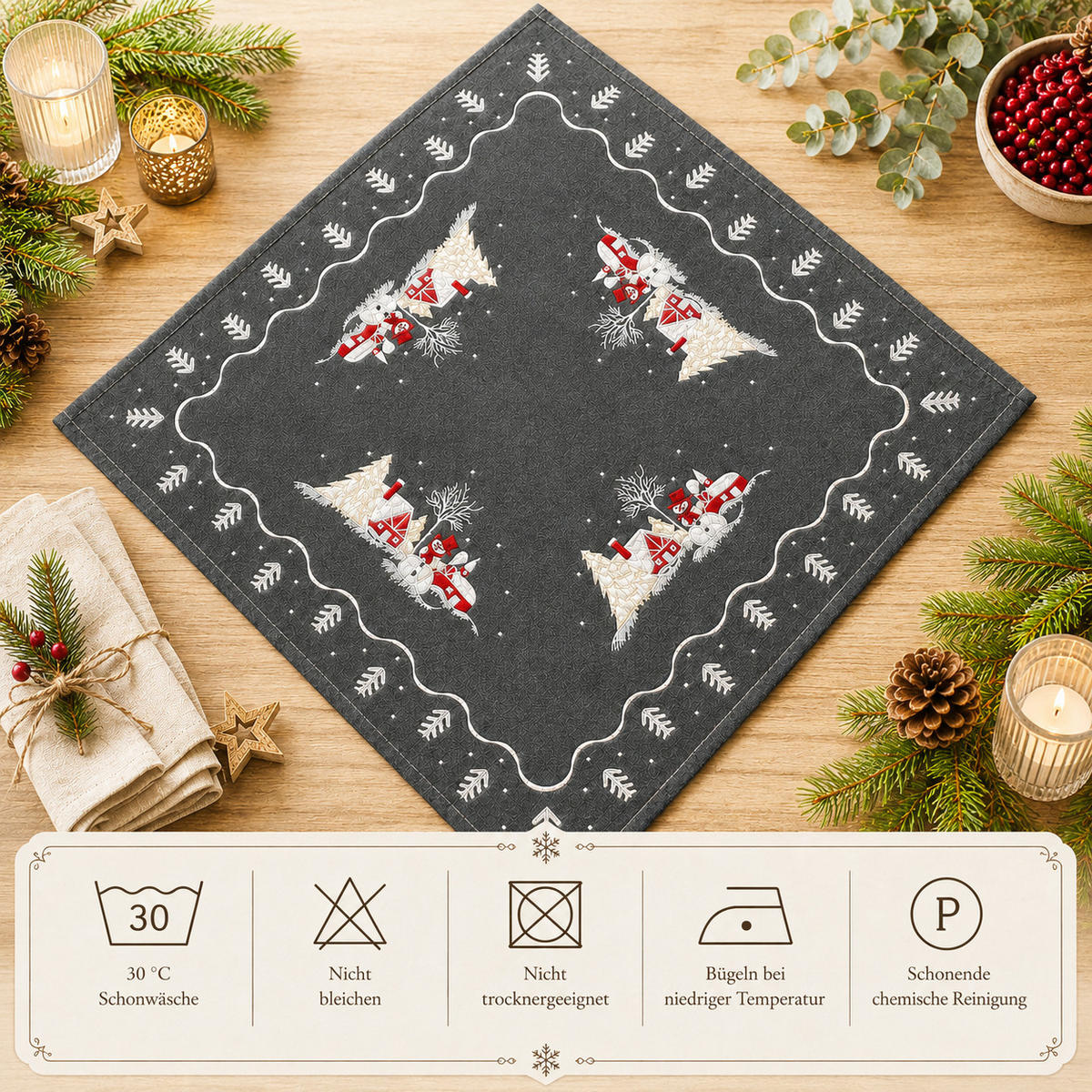 TISCHDECKE Weihnachten 85x85 cm Schneemann - Weiß/Grau, Textil (85/85cm) - TiborTex