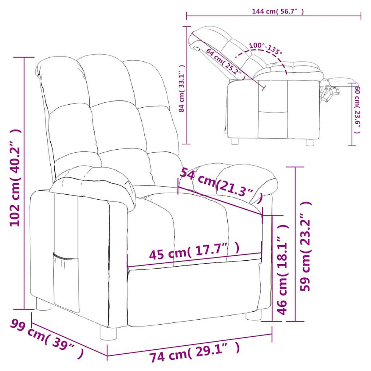 RELAXSESSEL Hellgrau Stoff - Hellgrau, Textil (99/84/74cm) - vidaXL