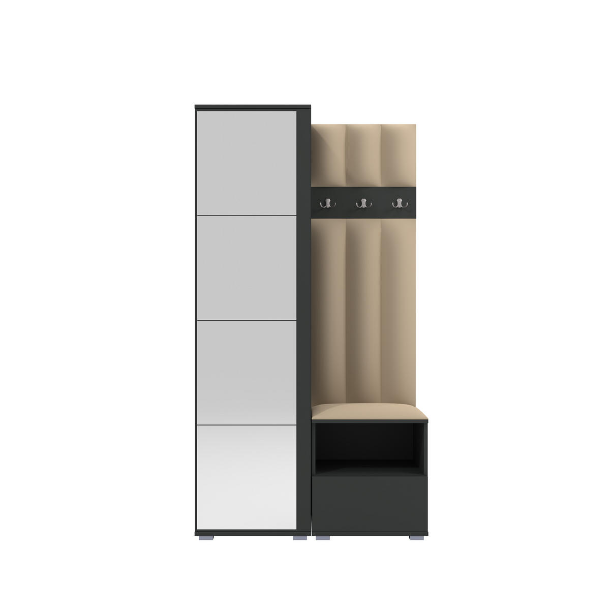 GEPOLSTERT Garderoben-Set Nela I LUX (Spiegel – Farbe Graphit + Stoff Trinity 04) - Beige/Silberfarben, Holz/Holzwerkstoff (100/187/40cm) - Ravio