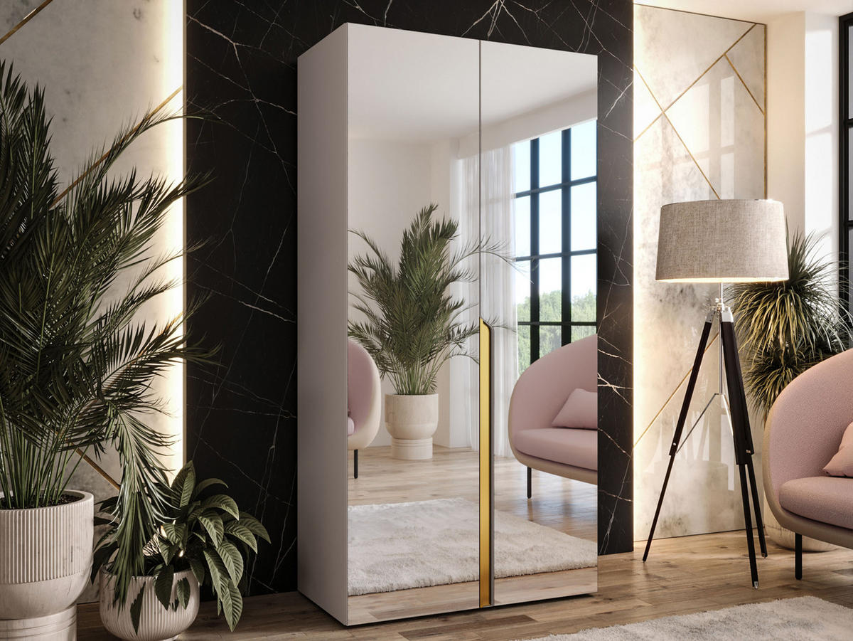 DREHTÜRENSCHRANK Mila III 100 - Kaschmir/Goldfarben, Holzwerkstoff/Kunststoff (100/202/52cm) - MIRJAN24