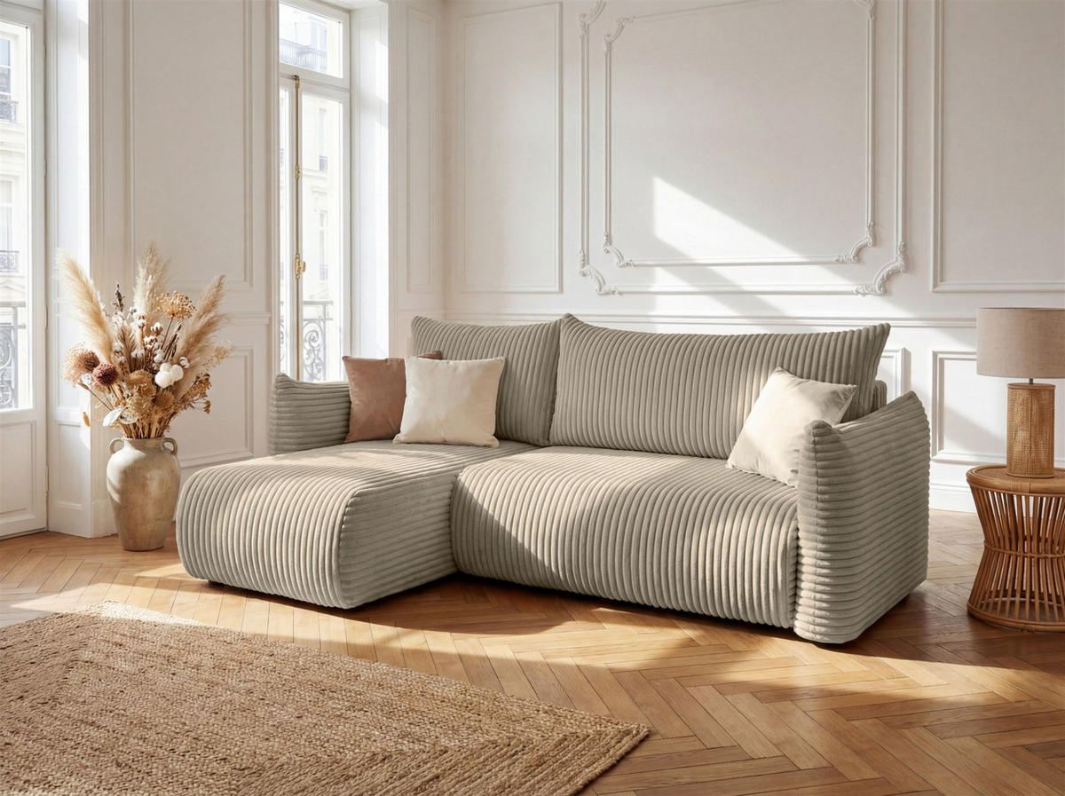 ECKSOFA Mailand Xs Mit Schlaffunktion - Taupe, Holzwerkstoff/Textil (154/226cm) - Fun Möbel