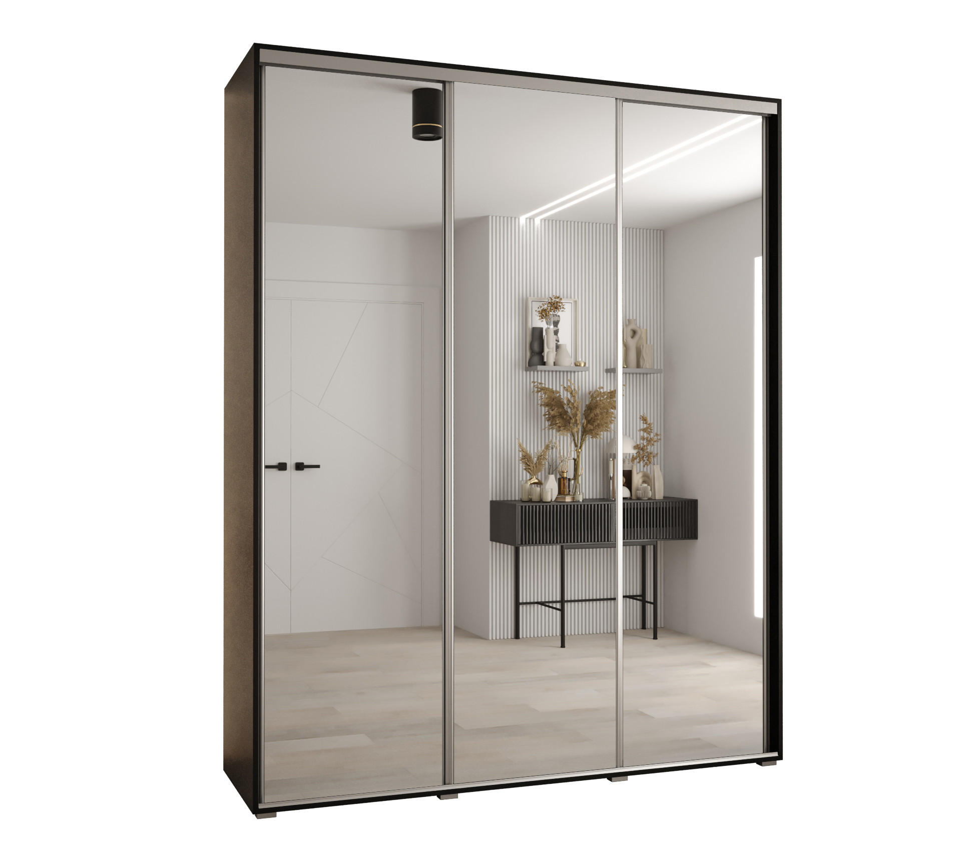 Abiks Möbel Schwebetürenschrank Schwarz, Schwarz, Silber 200x235x60 cm