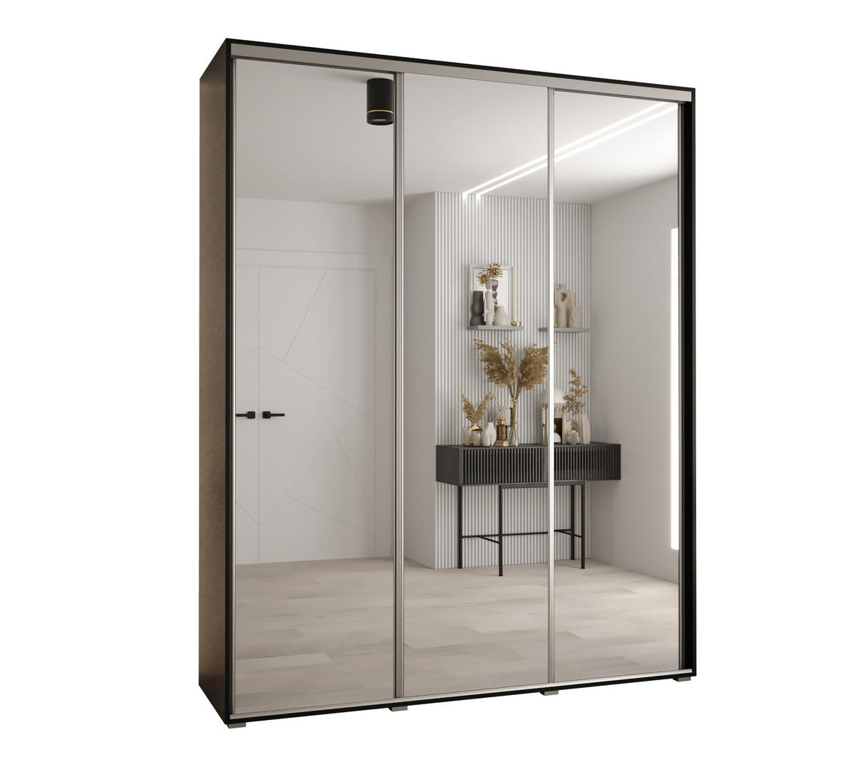 SCHWEBETÜRENSCHRANK 235,2/200/60 3-türig - Silberfarben/Schwarz, Holz/Metall (200/235/60cm) - Abiks Möbel