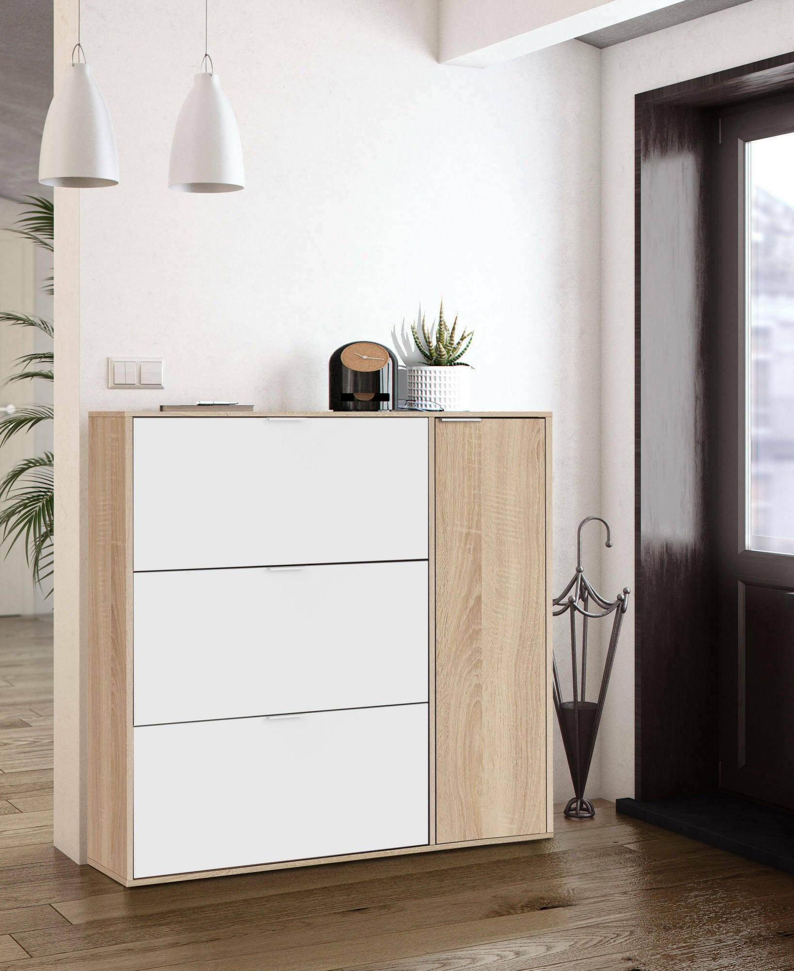 SCHUHSCHRANK Eiche, Weiß 22/106/115 cm - Wildeiche/Weiß, Holzwerkstoff (106/115/22cm) - DMORA