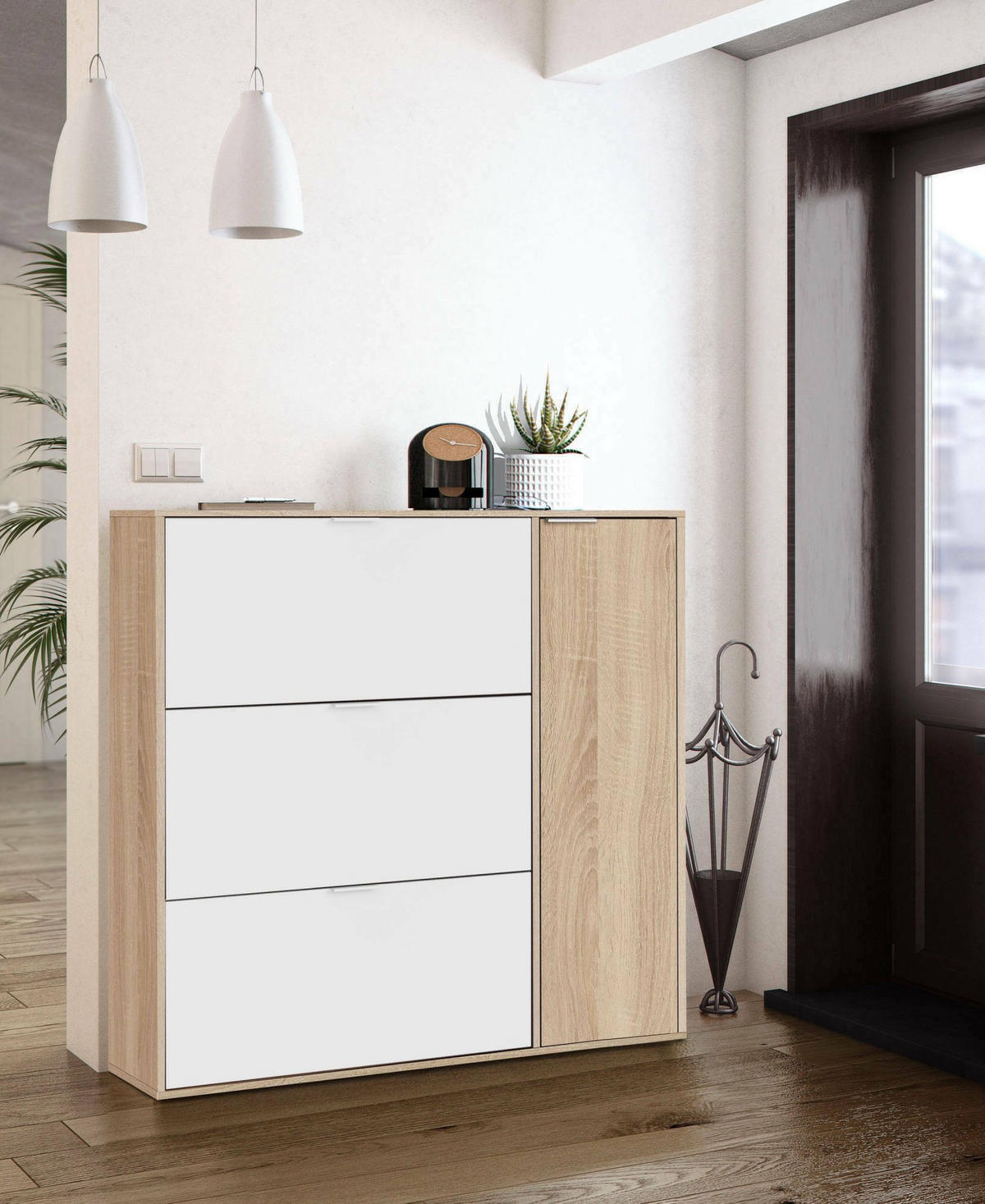 SCHUHSCHRANK Eiche, Weiß 22/106/115 cm - Wildeiche/Weiß, Holzwerkstoff (106/115/22cm) - DMORA