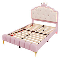 POLSTERBETT 140/200 cm DE-03186, mit LED-Fernbedienung und Kronprinzessinnen-Design, in Rosa - Pink, Holzwerkstoff/Metall (140/200cm) - ComfortXL