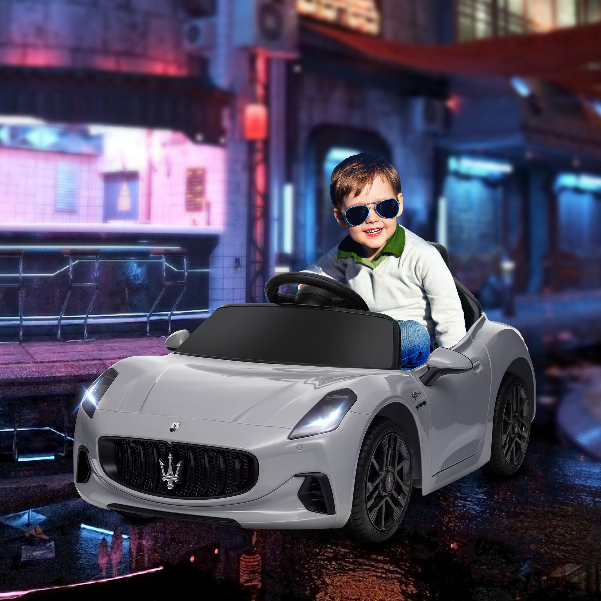 KINDER ELEKTROAUTO, Grau, Kunststoff, Metall - Grau, Kunststoff (98/59/43cm) - AIYAPLAY