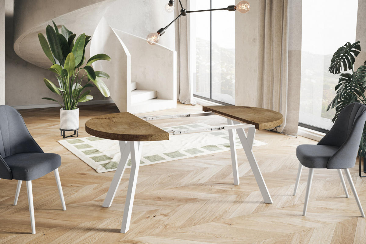 ESSZIMMERTISCH OVO, ausziehbarer Tisch 90 cm bis 190 cm, Farbe: LEFAKS, mit Holzbeinen in Farbe Weiß - Dunkelbraun/Weiß, Holzwerkstoff (90/90/77cm) - Alpi-Möbel