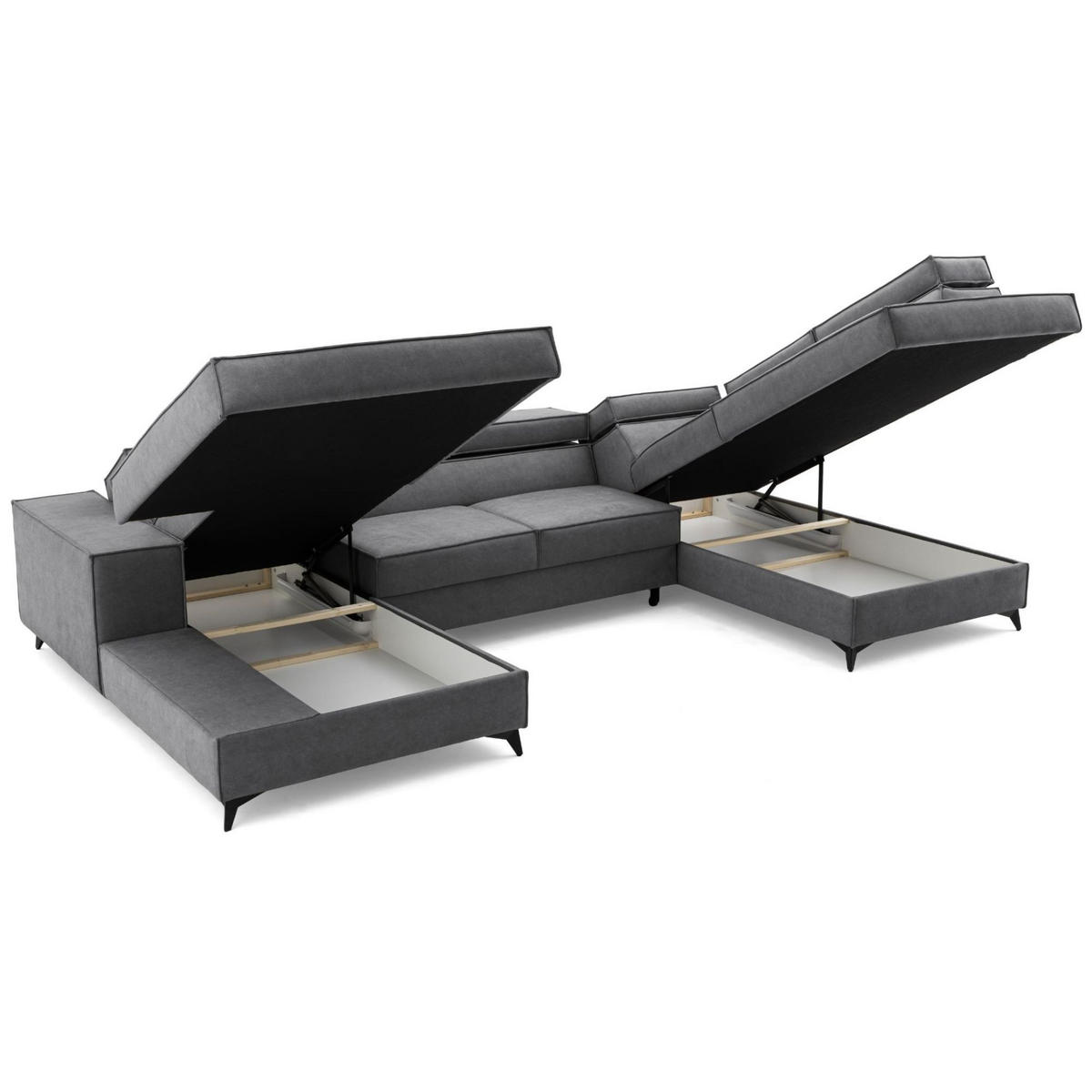 ECKSOFA PURE U Rechts mit Schlaffunktion 127x270 Velours Grau - Schwarz/Grau, Holz/Textil (204/340cm) - Muffo