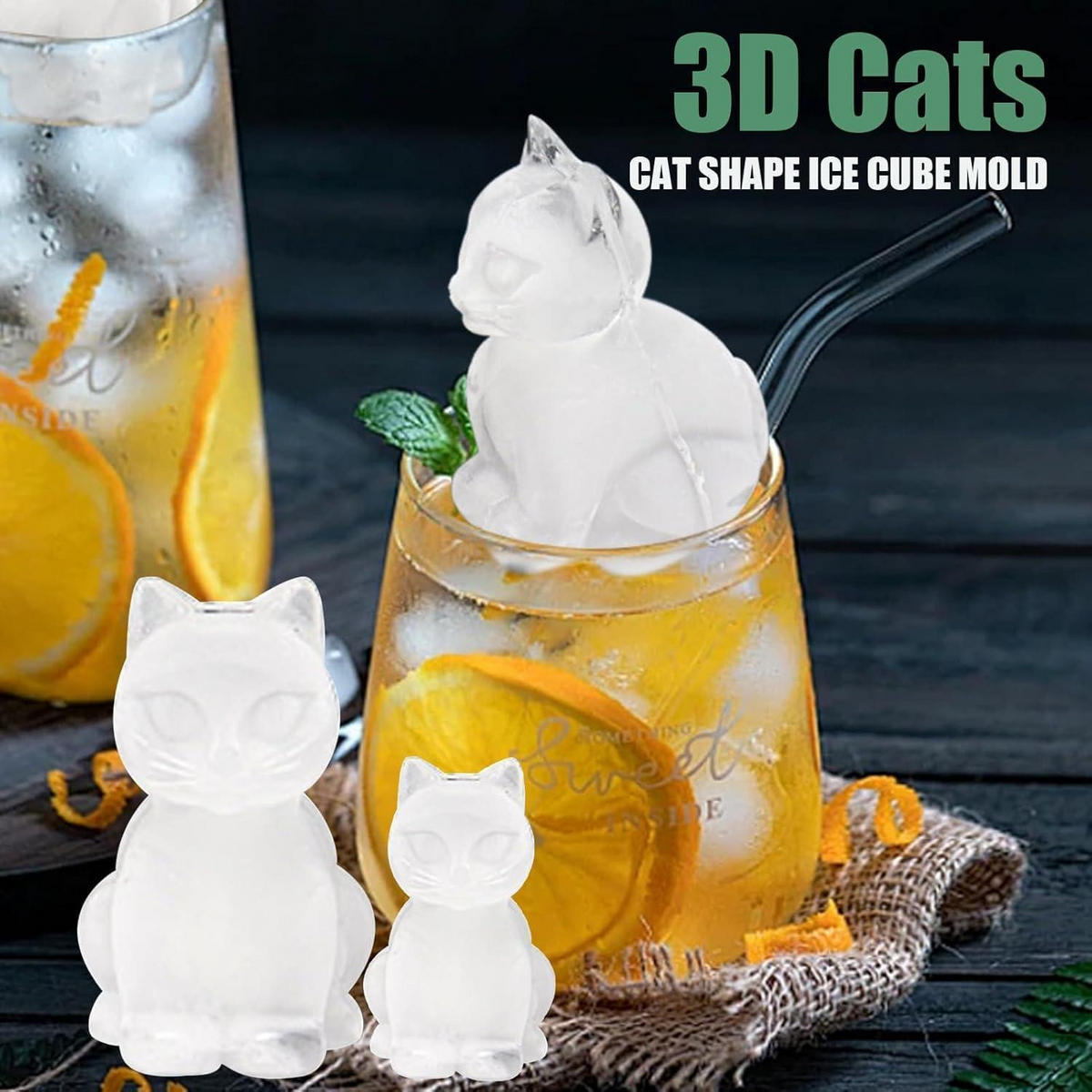 EISWÜRFELFORM Katze 4-fach mit Deckel - Transparent, Kunststoff (1/1/1cm)