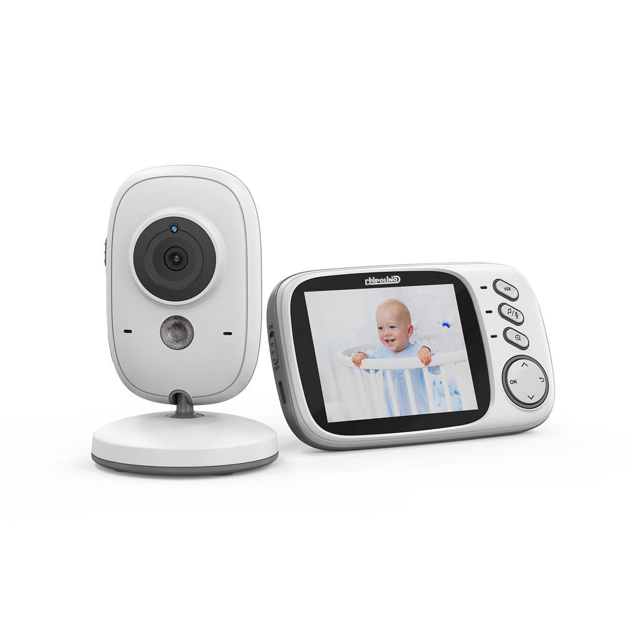 BABYPHONE Polaris+ Kamera 3,2" weiß IPS LCD Display Temperatursensor Alarm - Weiß, Kunststoff - Chipolino