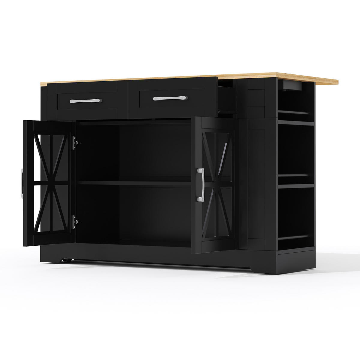 KÜCHENINSEL 120/40/92 cm schwarz/natur aus MDF mit Klapptisch - Schwarz, Holzwerkstoff (120/92/65cm) - OKWISH