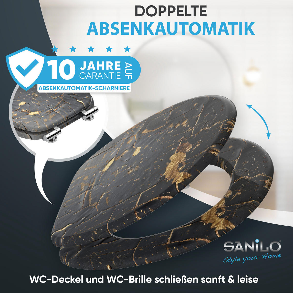 WC Sitz mit Absenkautomatik Shield - Schwarz, Holzwerkstoff (38/6/47cm) - Sanilo