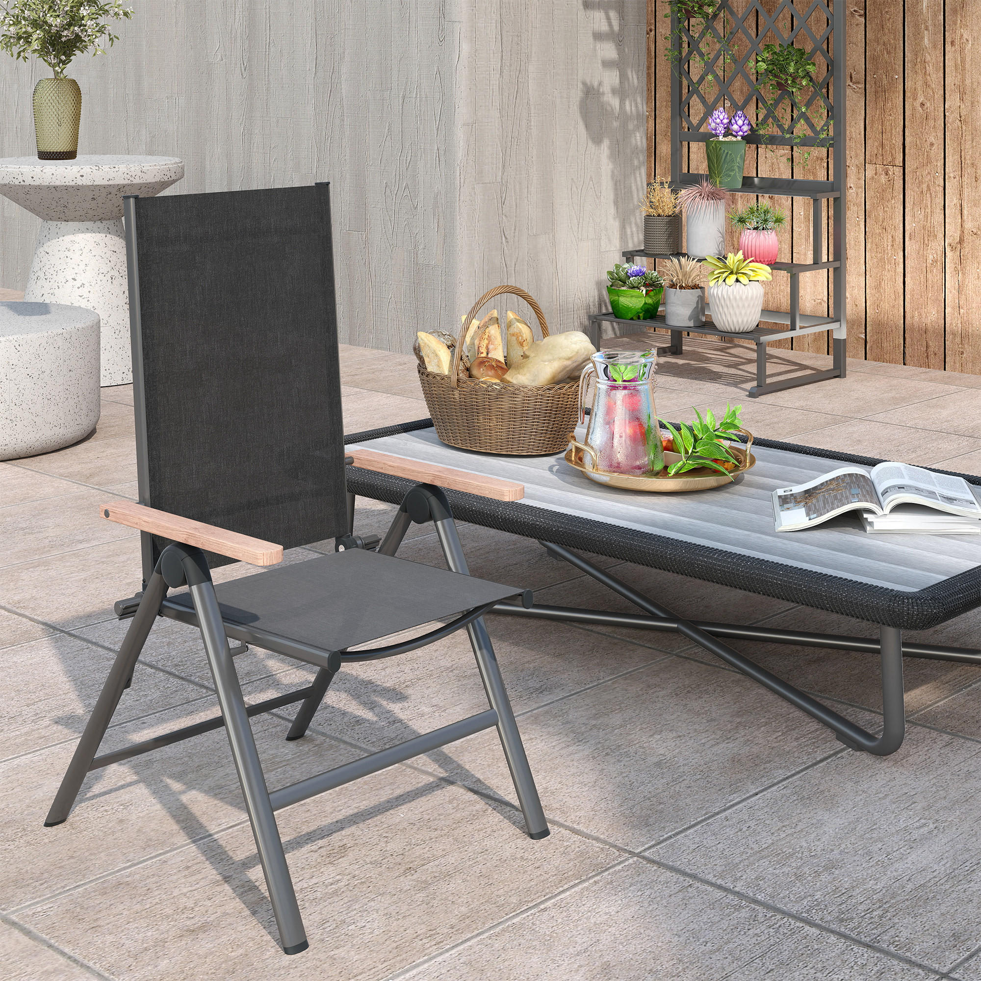 GARTENSTUHL aus Stahl Klappstuhl mit Armlehnen - Schwarz, Metall (60/108/73cm) - Outsunny