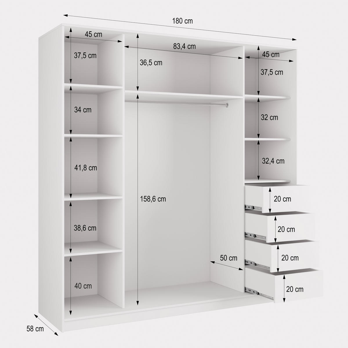 SCHWEBETÜRENSCHRANK PINA 180/205/58 cm 3-türig mit Spiegel und Schubladen Eiche Artisan - Silberfarben/Eiche Artisan, Holzwerkstoff (180/205/58cm) - MASSENO