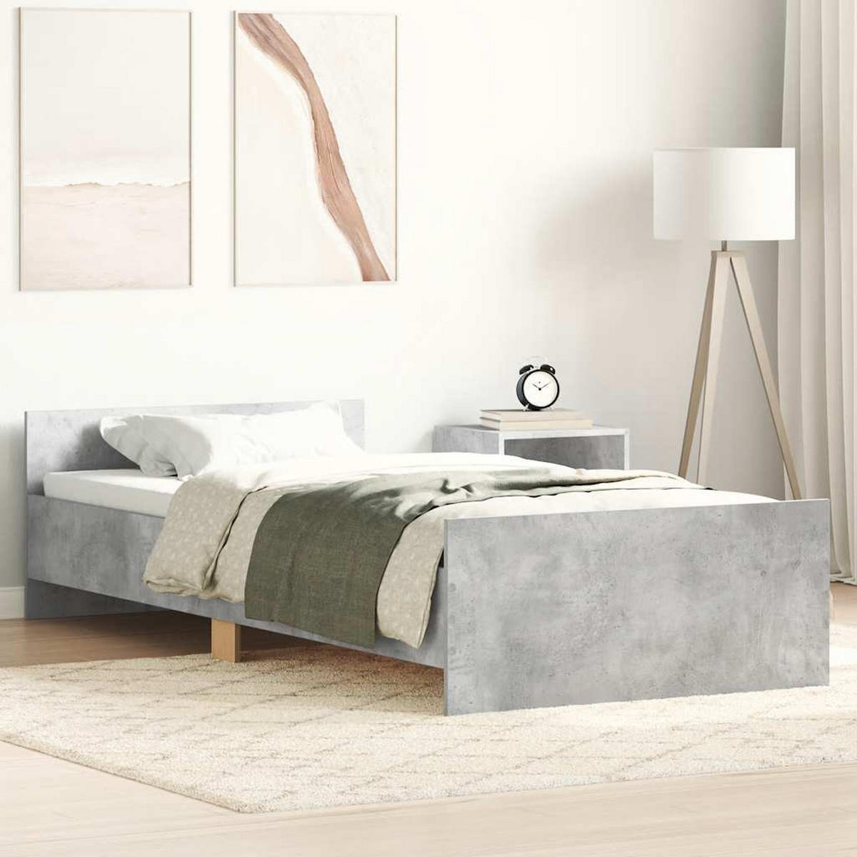 BETTGESTELL Betongrau 90x200 cm Holzwerkstoff - Grau, Holzwerkstoff - furnicato