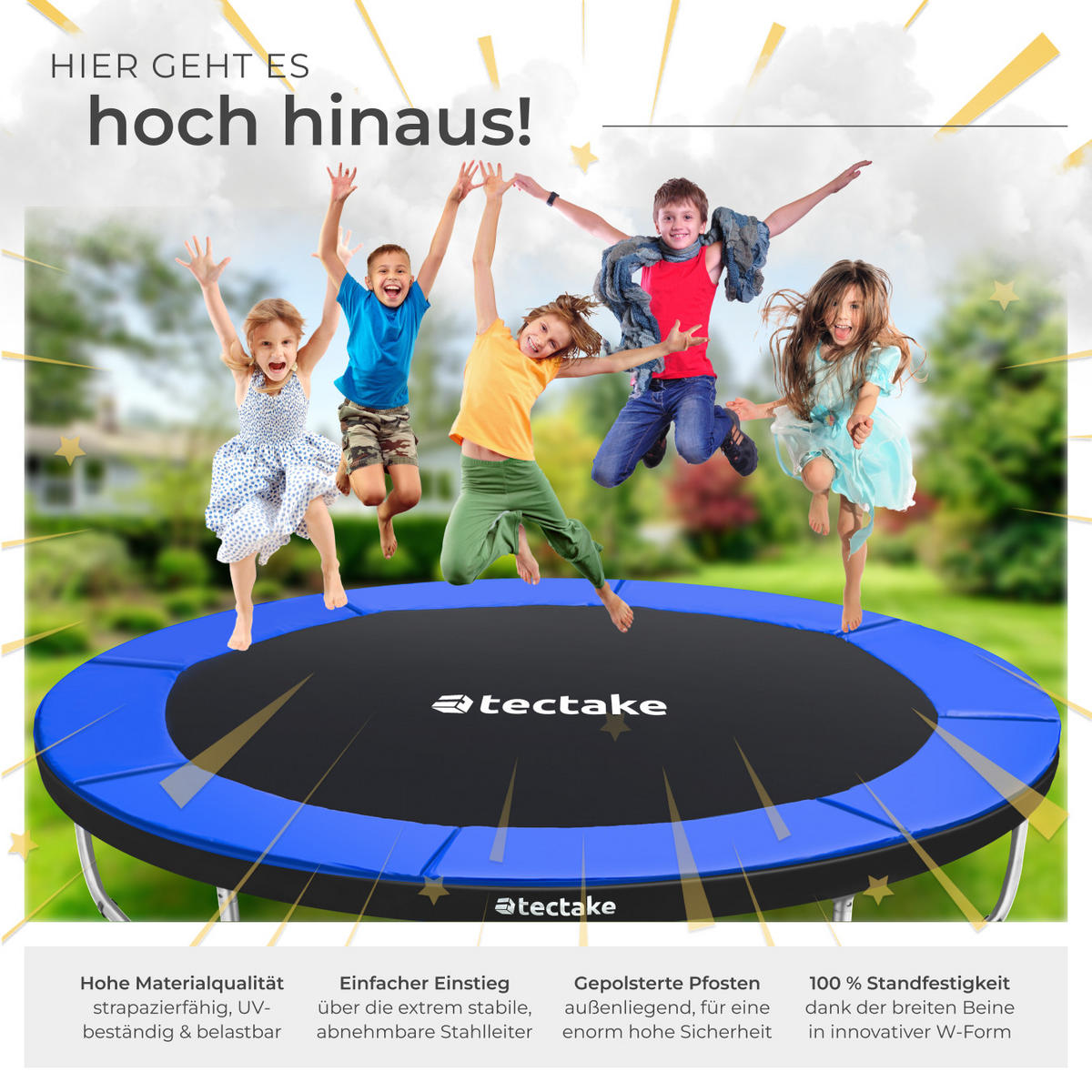 TRAMPOLIN Jumpy,inklusive Einstiegsleiter,schwarz/blau - Blau/Schwarz, Metall (394/275/394cm) - tectake