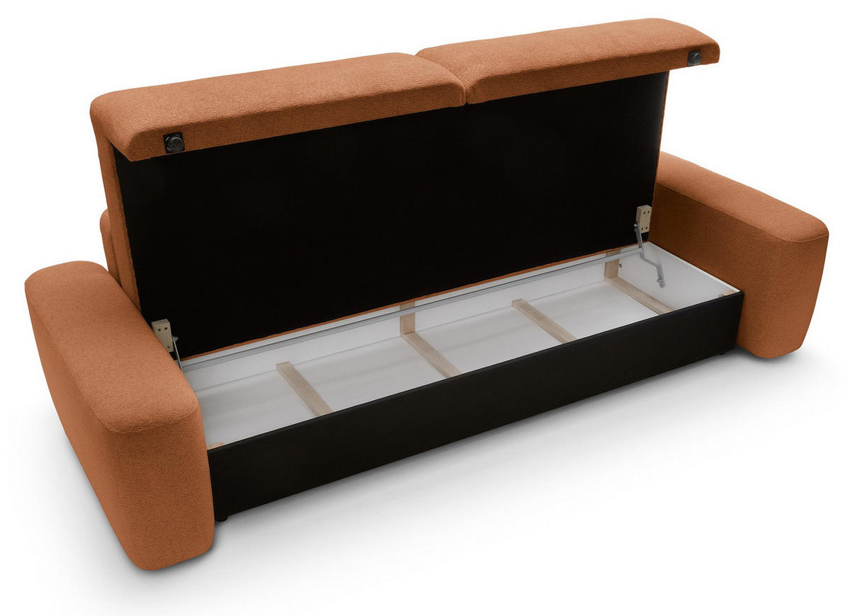 POLSTERSOFA 260 cm Orea, Schlaffunktion, Bettkasten, Orange - Orange, Holz (257/82/105cm) - Emporius