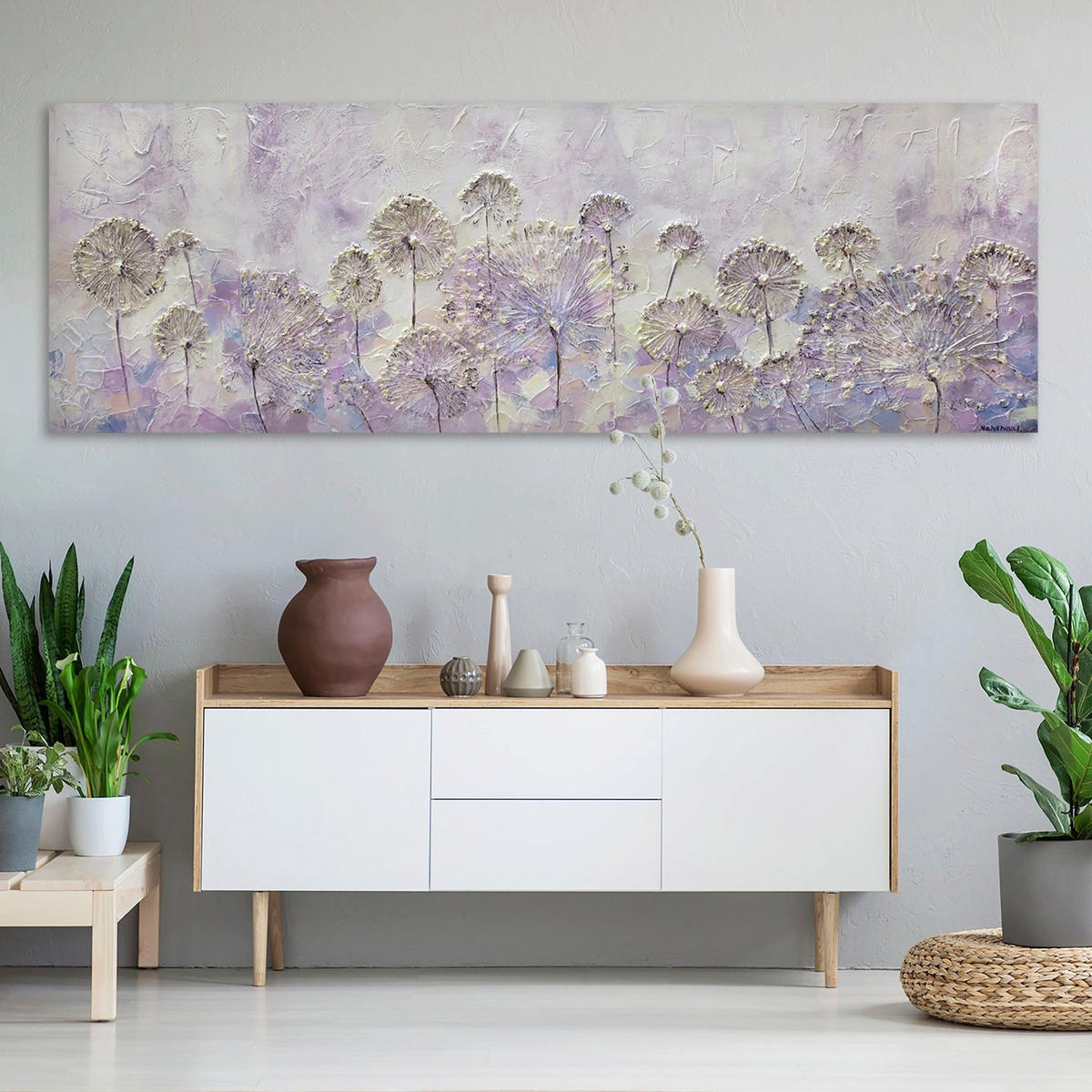 GEMÄLDE Frühlingsanfang auf Keilrahmen 150x50 cm - Lila, Holz (150/50cm) - YS-art gallery