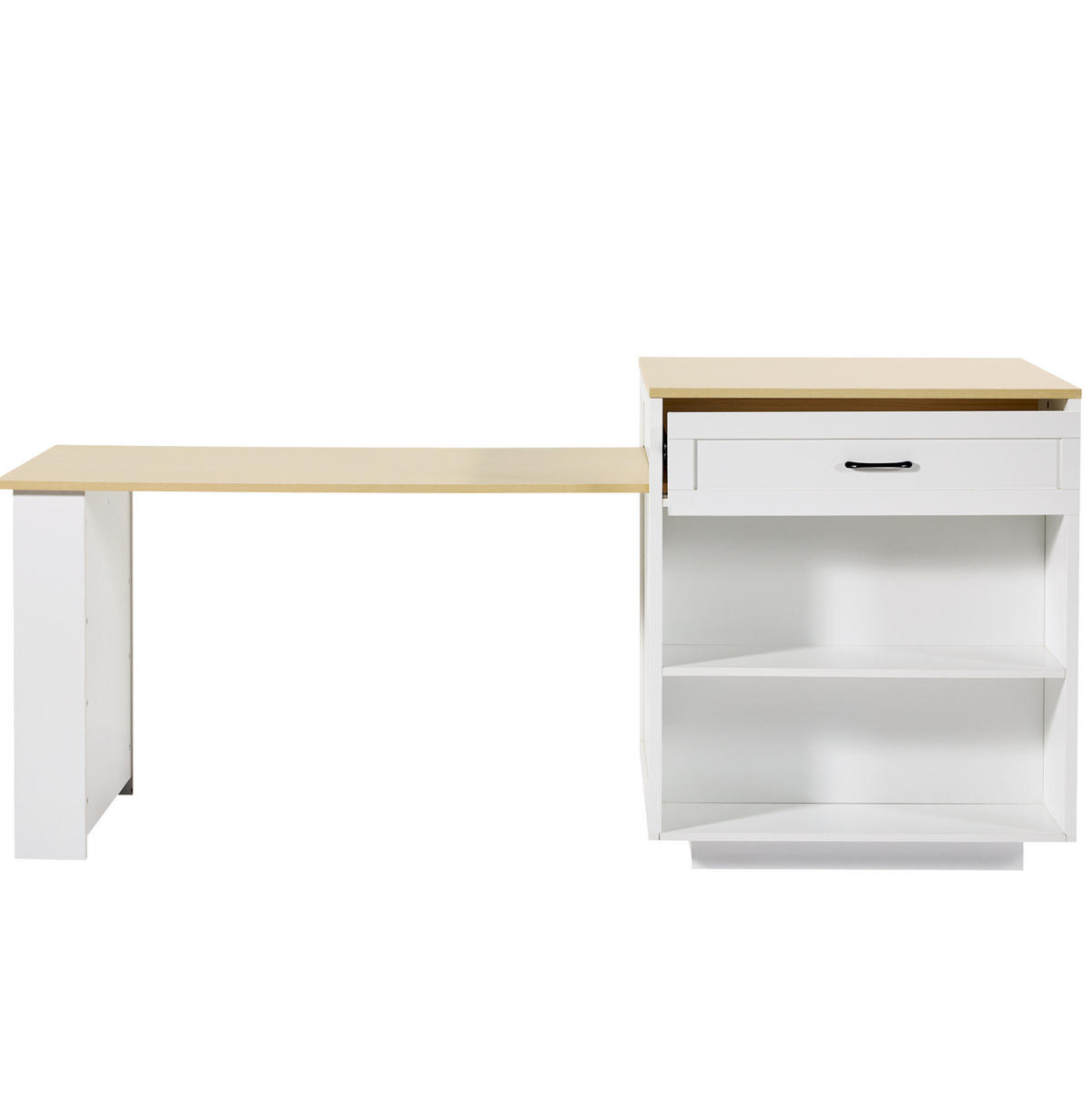 BARTISCH ausziehbar mit Stauraum 133-202 x 70 x 93,5 cm Weiß - Weiß, Holz (70/93.5/202cm) - Beauniv