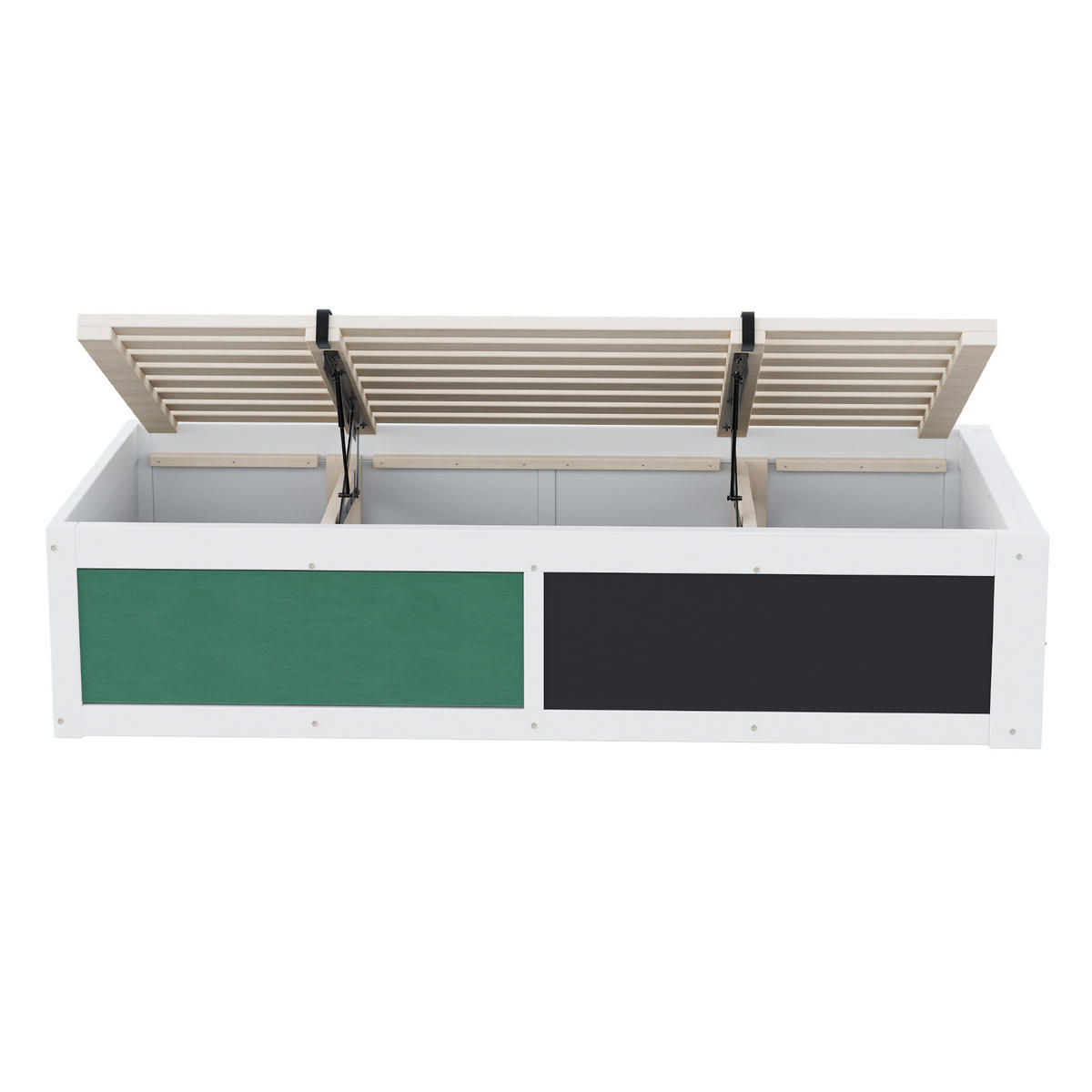 KINDERBETT 90/200 cm Weiß mit hydraulischem Stauraum und Kreidetafel - Weiß, Holzwerkstoff (90/200cm) - OKWISH