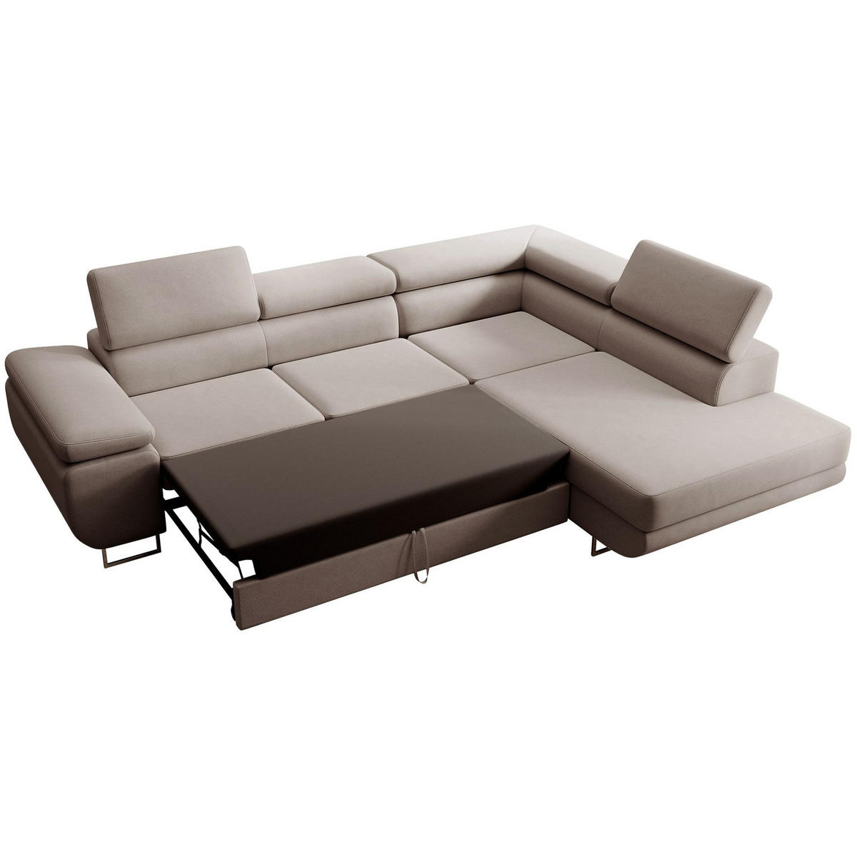 ECKSOFA Stevil Beige Velours - Beige/Silberfarben, Textil/Metall (275/203cm) - Selsey
