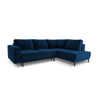 AUSKLAPPBARES-ECKSOFA rechts Caro aus Samt königsblau 5 Sitzplätze - Blau, Textil (187/247cm) - Micadoni