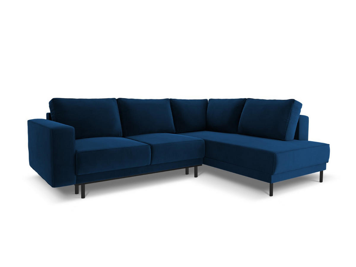 AUSKLAPPBARES-ECKSOFA rechts Caro aus Samt königsblau 5 Sitzplätze - Blau, Textil (187/247cm) - Micadoni
