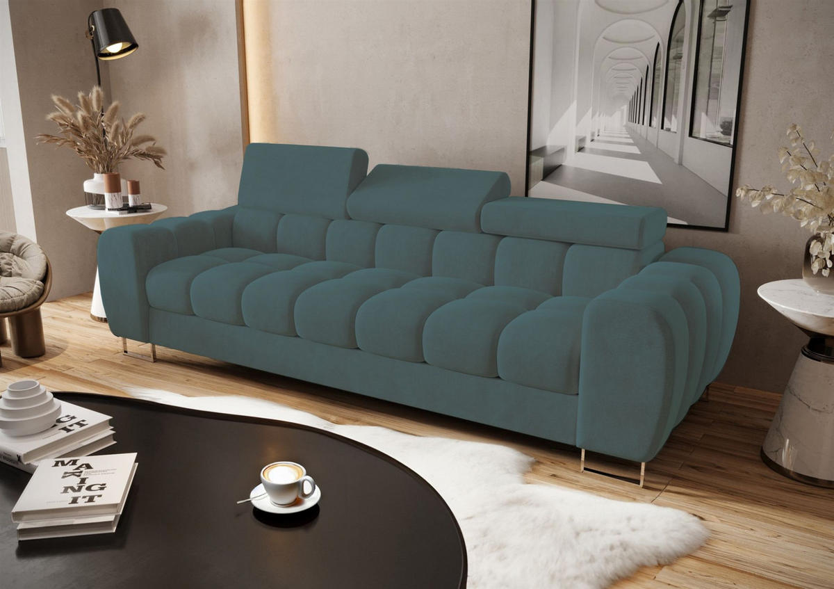 SOFA 3-sitzer Bastien In Stoff Terra - Grün, Holzwerkstoff/Textil (265/95/97cm) - Fun Möbel