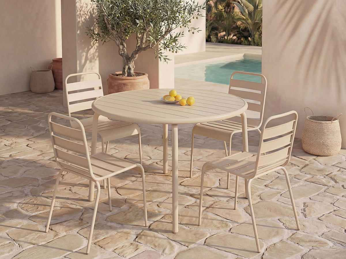 GARTENESSGRUPPE im Set - 4 Personen-Sitzer - Metall - Beige - - Beige, Metall - Vente-Unique