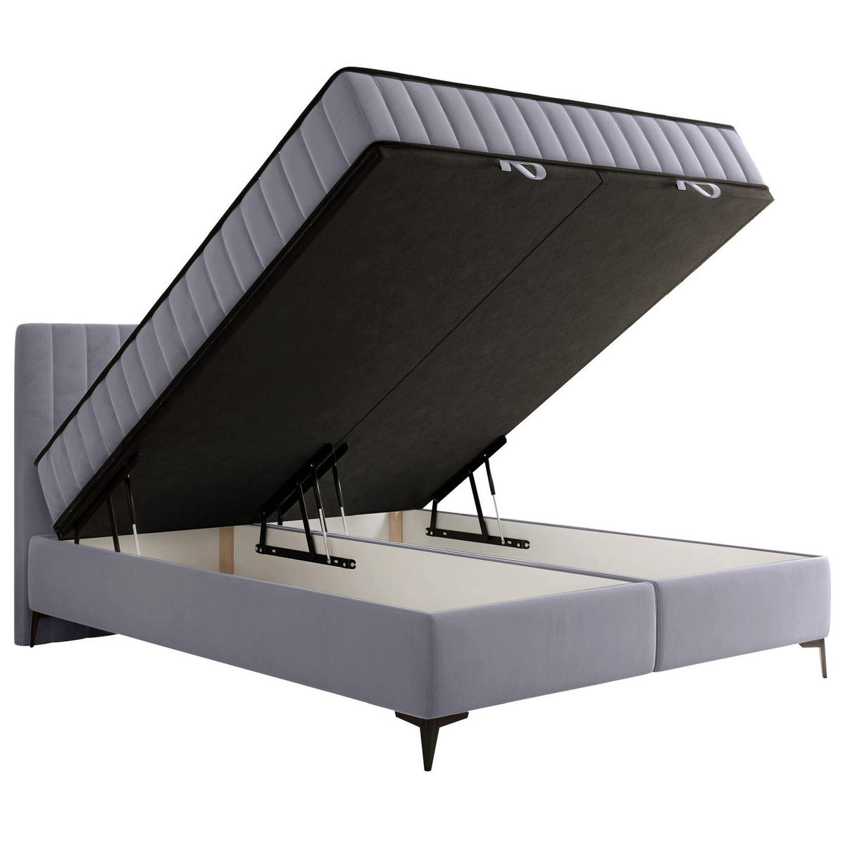 BOXBETT Mufasso Hellgrau Samtbezug 180x200 cm - Hellgrau/Schwarz, Textil/Metall (180/200cm) - Selsey