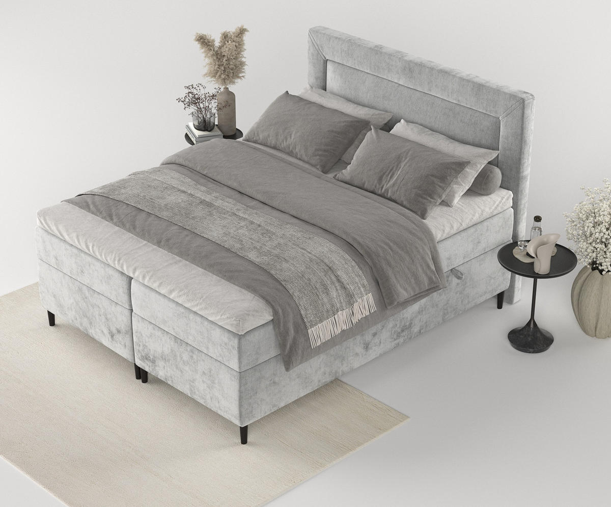 BOXBETT Noble Hellgrau 180/200 cm - Hellgrau/Schwarz, Holz/Holzwerkstoff (180/200cm) - Maison de Reve