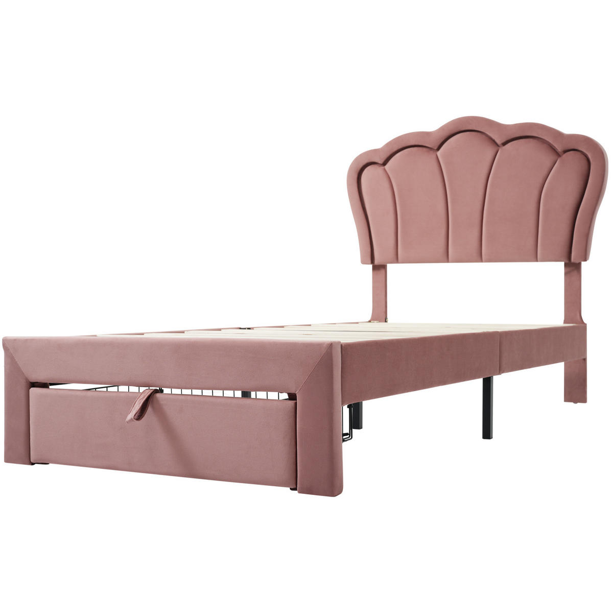 BETT mit LED und Schublade 90x200 cm Samt Rosa - Pink, Holzwerkstoff (90/200cm) - Beauniv