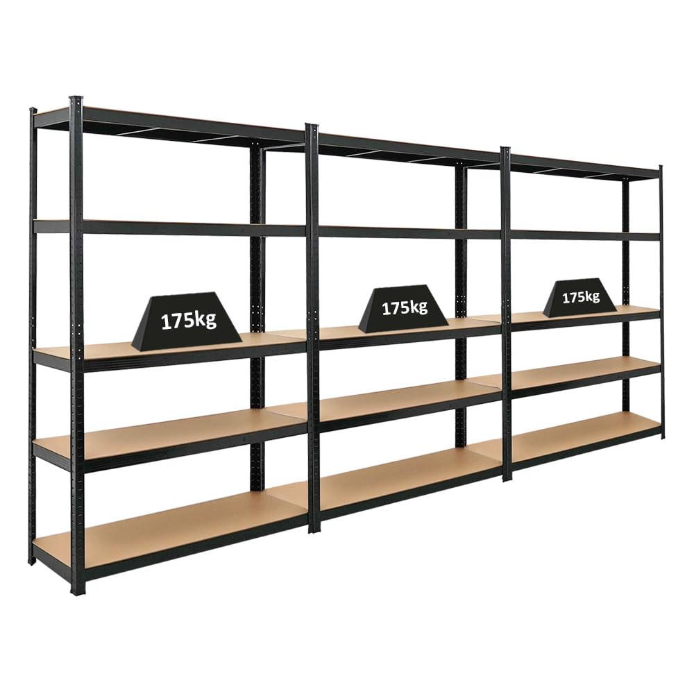 SCHWERLASTREGAL Ragnar 3er-Set mit 3x 180x120x40 cm Fachlast 175 kg Schwarz - Schwarz, Metall (360/180/40cm) - PROREGAL