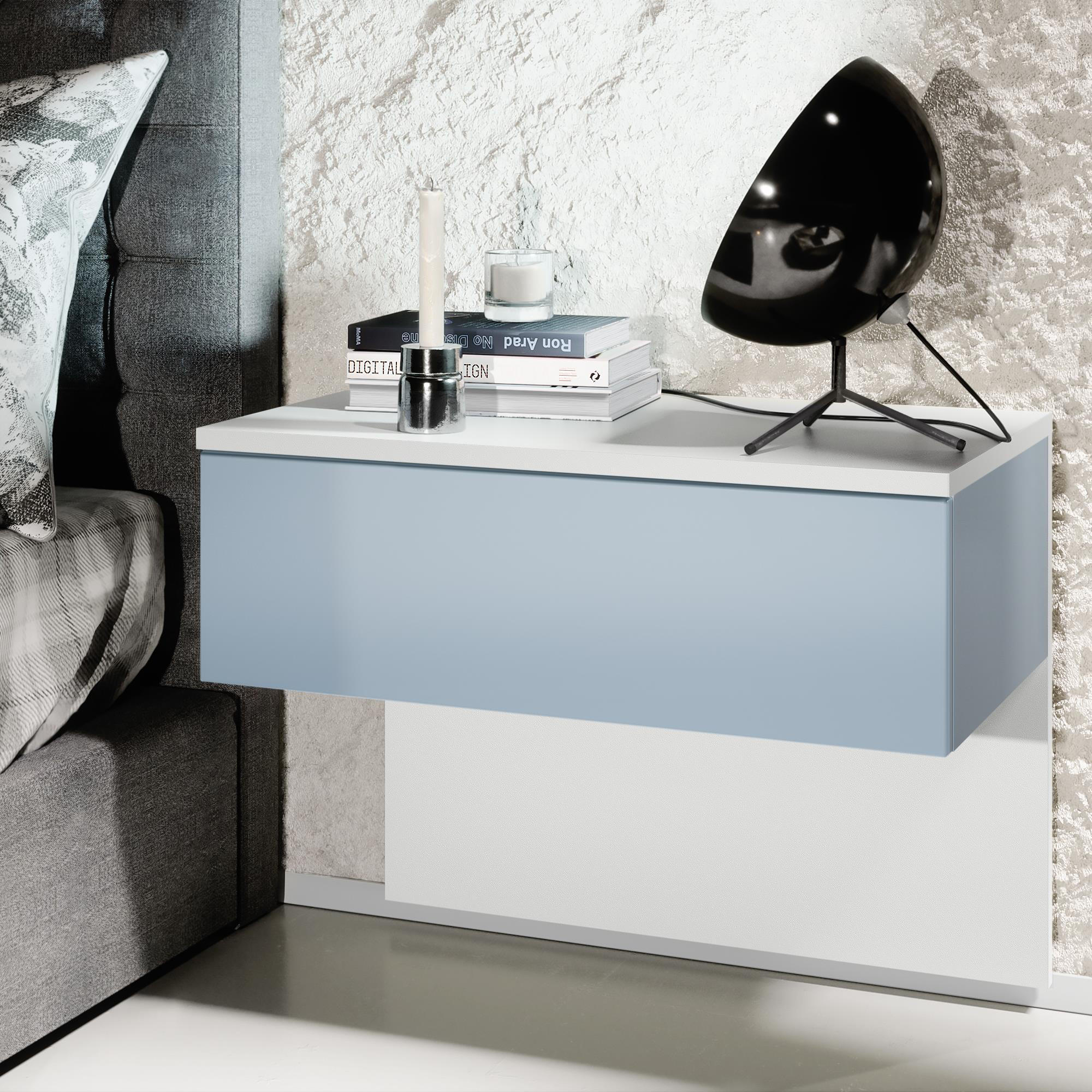 NACHTTISCH Sleep Fronten in Denim matt - Pastellblau, Holzwerkstoff (60/46/35cm) - Vladon