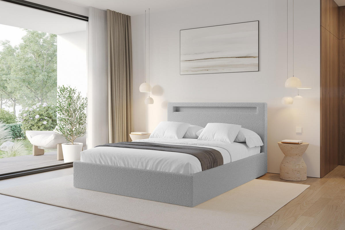 POLSTERBETT mit Bettkasten und Lattenrost, Boxbett ohne Matratze - GOLA 180x200 Hellgrau - Silberfarben, Holzwerkstoff/Textil (180/200cm) - ALTDECOR