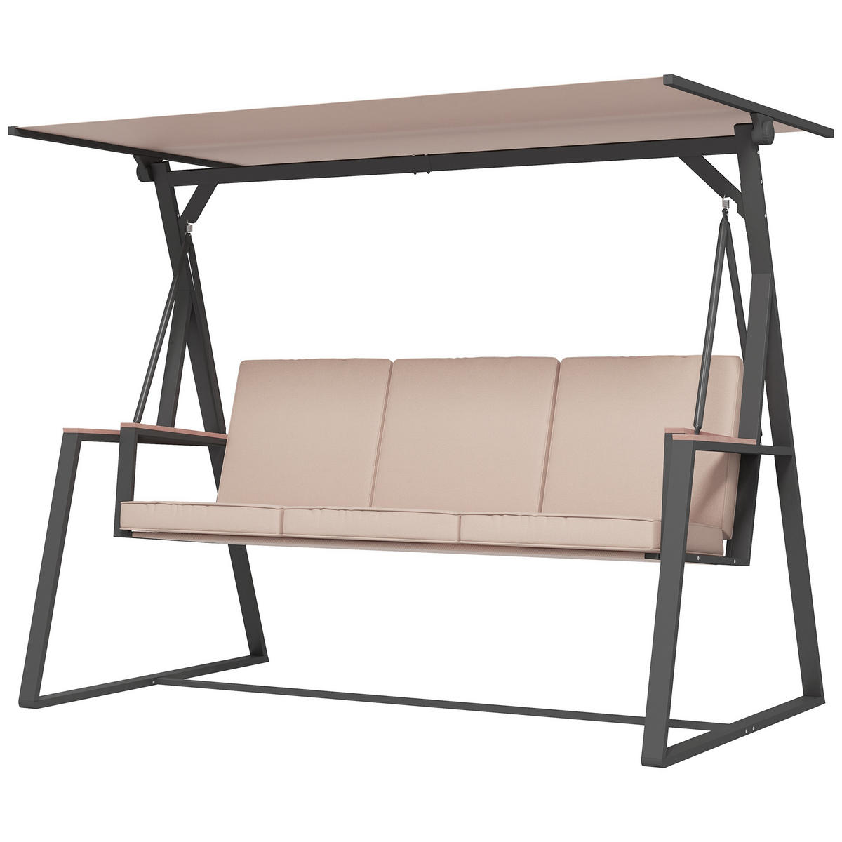 HOLLYWOODSCHAUKEL Beige-Schwarz 3-Sitzer - Taupe, Metall (205/175/130cm) - PANGIVO