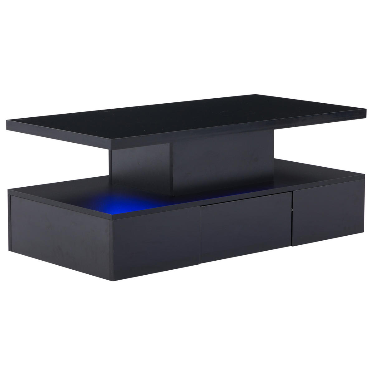 COUCHTISCH 100/50/39 cm mit LED-Beleuchtung, Hochglanz und 1 Schublade - Schwarz, Holzwerkstoff (100/50/39cm) - Flora Grace