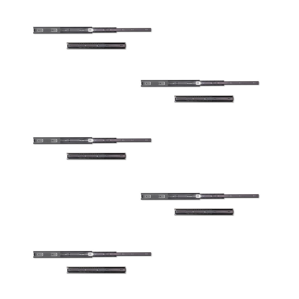 KUGELFÜHRUNGEN Höhe 45mm, Tiefe 400mm, Vollauszug, Schwarz 5er-set - Schwarz, Metall (13/6/45cm) - EMUCA