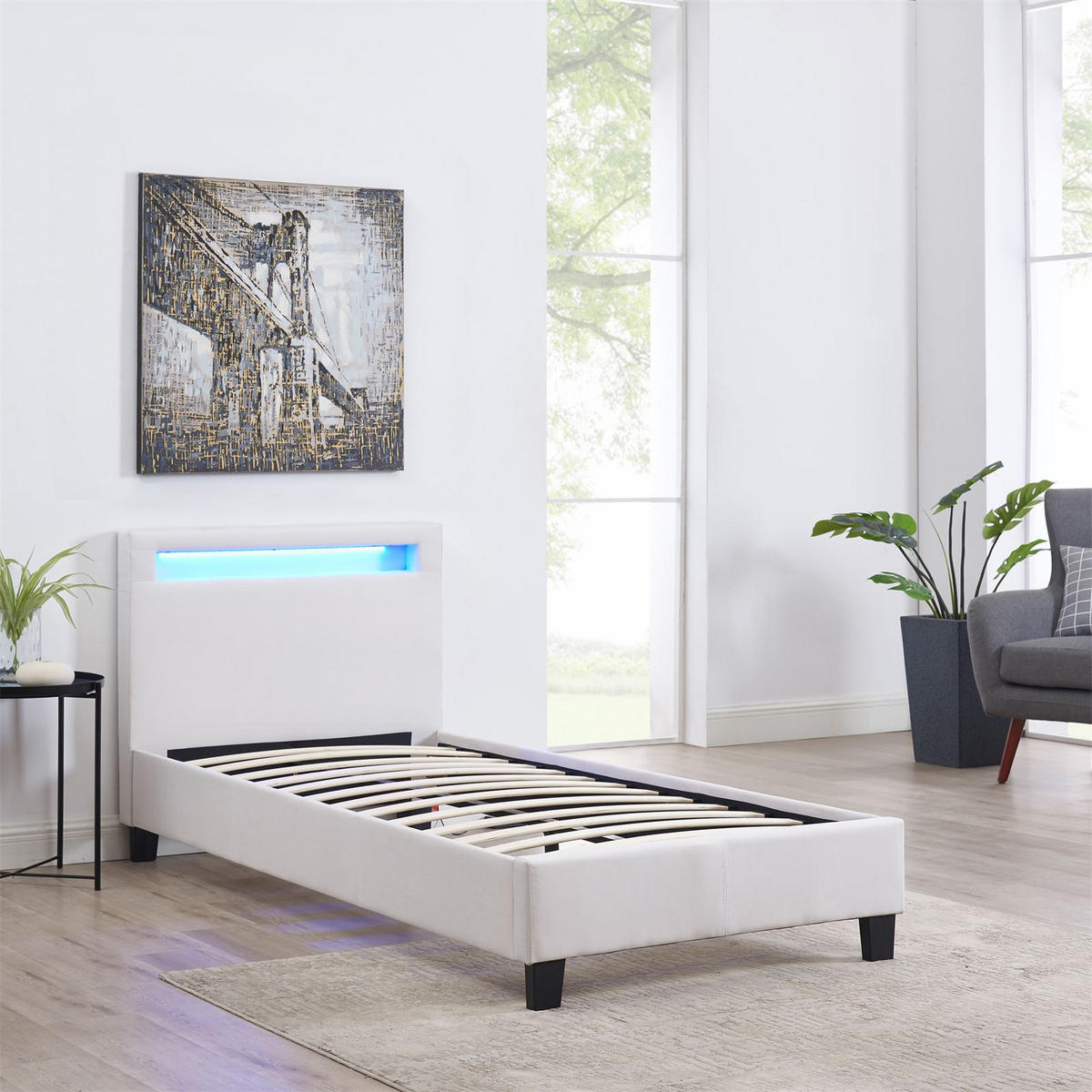 POLSTERBETT MIT LED HIMALAYA 90X200 CM - Weiß, Textil (90/200cm) - CARO-Möbel